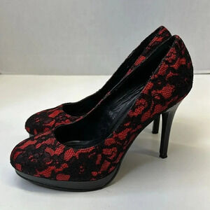 Pleaser Bliss-30-2 Platform Pump High Heel Shoes Lace Black Red Women's Size 7